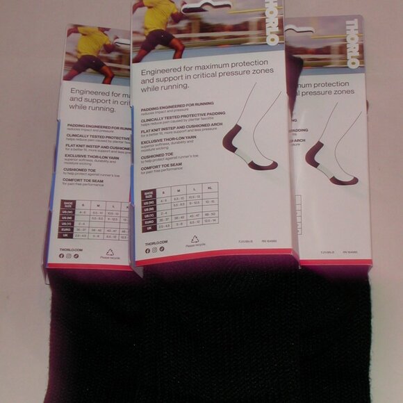 3 Pairs Thorlo Maximum Cushion Running Unisex Crew Socks Men's Large - Black - Picture 3 of 7